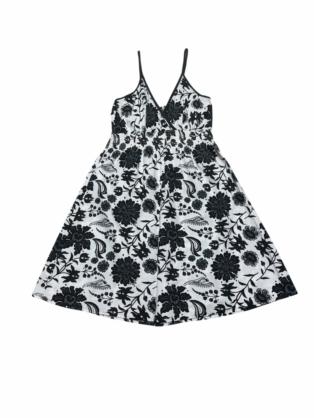Y2K Cute Options Dress Women’s XL Black White Floral Spaghetti Strap V Neck Mini